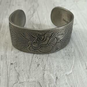 Salisbury Pewter Rose June Flower Of The Month Silver Cuff Bracelet